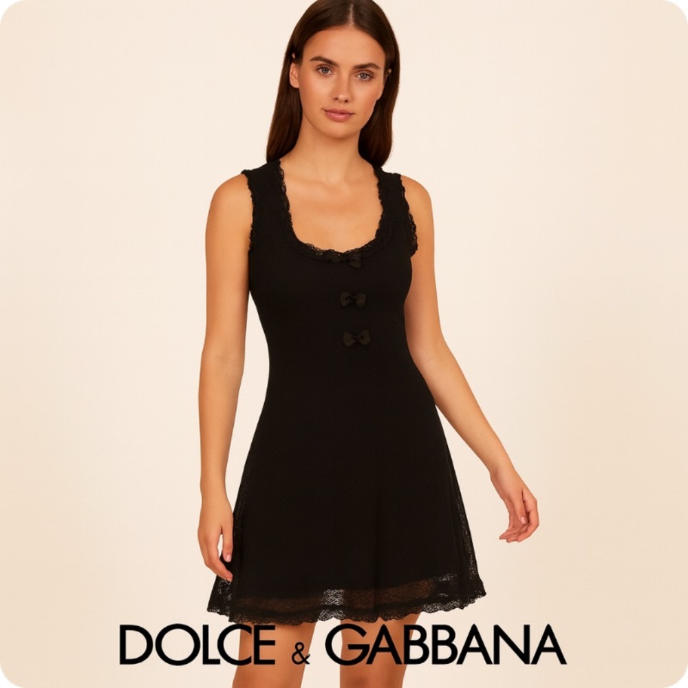 Dolce & Gabbana Black Lace-Trim Midi Dress